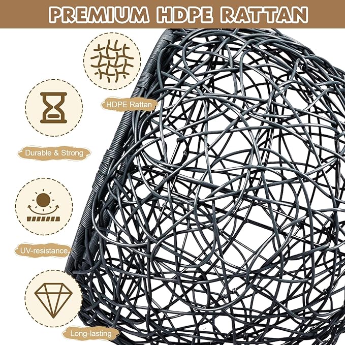 Cat Swing Bed with Stand & Cushion - Rattan Wicker Design, Indoor/Outdoor Hanging Hammock for Cats and Small Pets, Brown