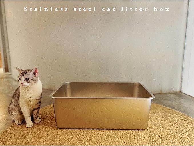 IKITCHEN Stainless Steel Cat Litter Box, Large Metal Litter Box for Cats, Never Absorbs Odors,Stain Free, Rustproof, Non Stick Smooth Surface, Anti-Slip Rubber Bottom, 23.5" L x 15.5" W x 8" H