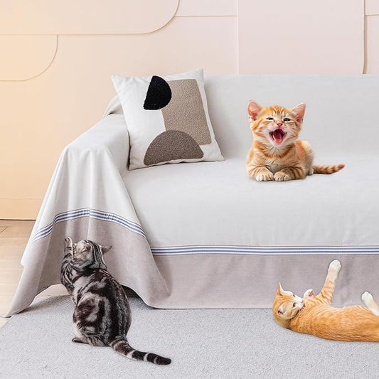 Cat Scratch Furniture Protector - Anti-Slip, Waterproof Sofa Cover to Keep Cats Off, Pet-Friendly Couch Protectors for 3 Cushion Couch, Beige Anti-Scratch Couch Cover for Pets and Kids 118"X91"Beige