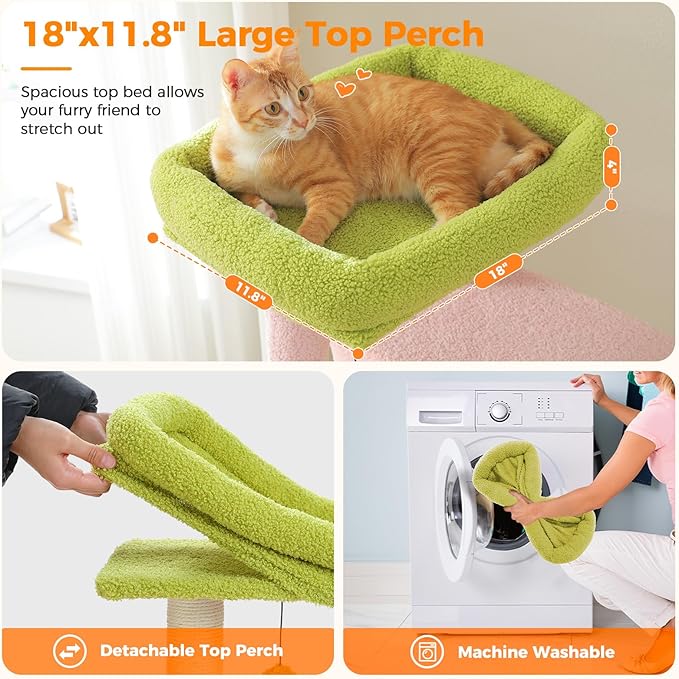 71 Inch Tall Pink Cat Tree for Indoor Cats Large Adult, Multi-Level Cat Tower with Extra Large Hammock, 2 Cat Caves, Spacious Top Perch, Scratching Pad