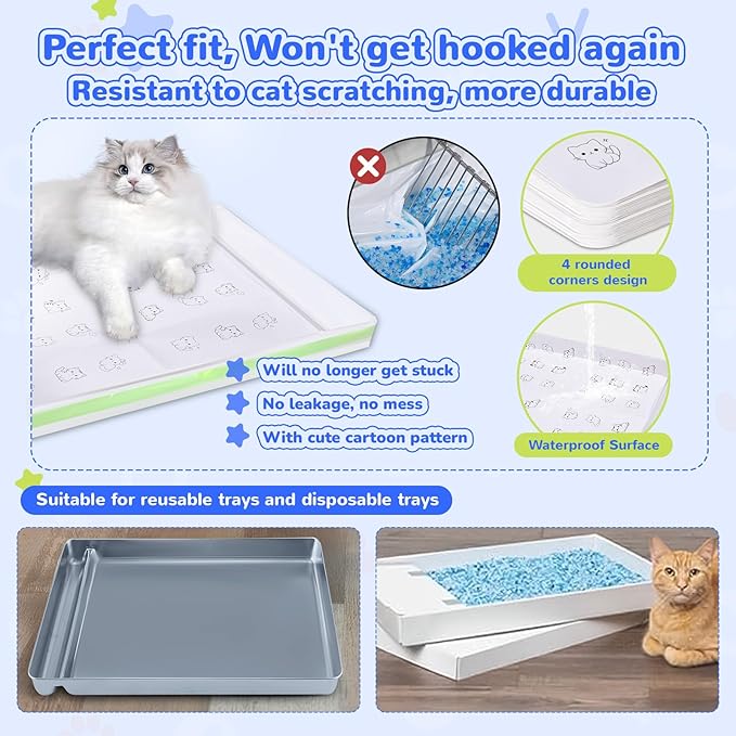 Cat Litter Liners with Anti-scratch Cardboard for Pet Scoop Free Self-Cleaning Litter Box, Kitten Waste Bag Compatible with Reusable/Disposable Refill Tray, Large Drawstring Kitty Poop Bags 20 Count