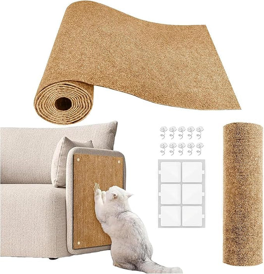 Cat Scratch Couch Furniture Protector, Adhesive Cat Scratch Pad Deterrent for Furniture, DIY Climbing Scratcher for Indoor Cats (Khaki, 39.3x15.8 in)