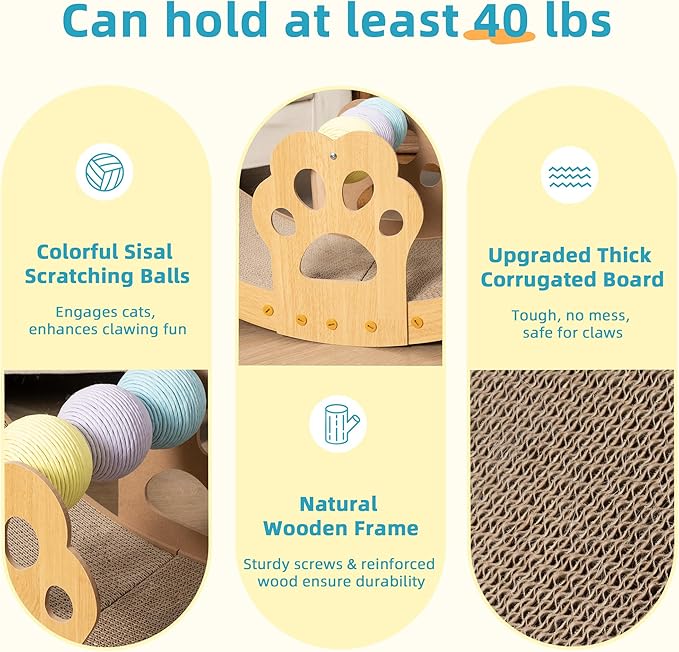 Meowoou Cat Scratch Pad, Cat Lounger Scratcher with Colorful Sisal Balls, Scratching Post Board Kitten Toys for Indoor Cat Stuff Like House Bed Hammock Couch Chair