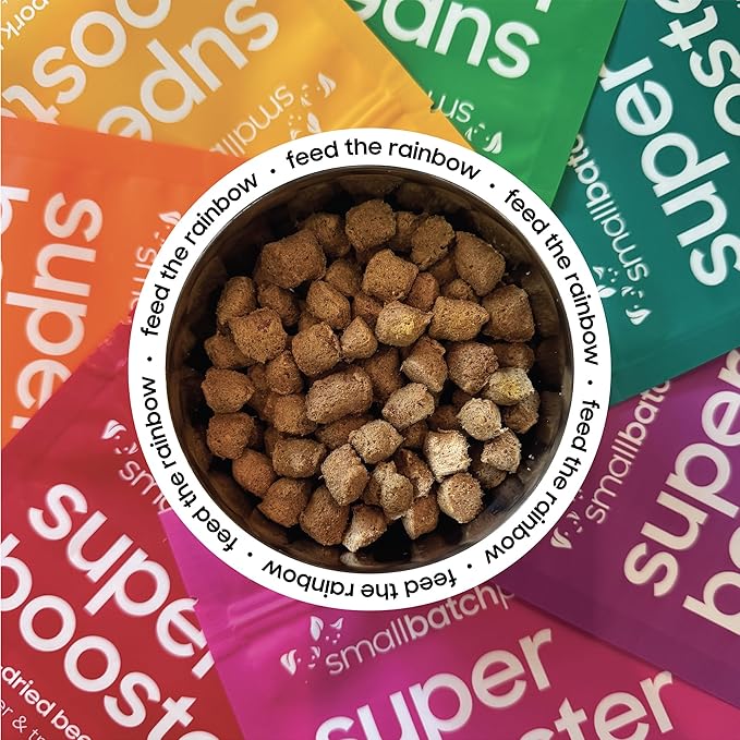 smallbatch Freeze Dried Dog Treats, Superfood Food Topper Beef Bites for Dogs & Cats, Probiotics, Organic Ingredients, High Protein, Grain Free Healthy Treat Food Topper, Made in The USA, 7 oz Bag