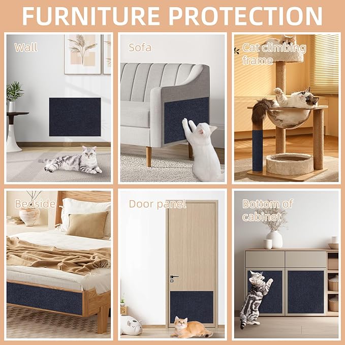 Anti Cat Scratch Furniture Protector, 10 Pack | 11.8" X 15.7" / Per | Self-Adhesive Cat Scratching Mat for Couch, Wall, Door, DIY, Durable, with 40 Twist Pins(Dark Grey)