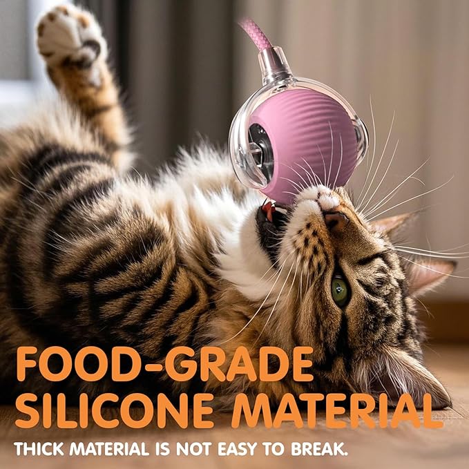 Rocfish Durable Interactive Cat Toys for Indoor Cats, Smart Automatic Cat Chase Ball Toy, Upgraded Speedy Tail Kitten Toy for Bored Indoor Adult Pets (Pink)