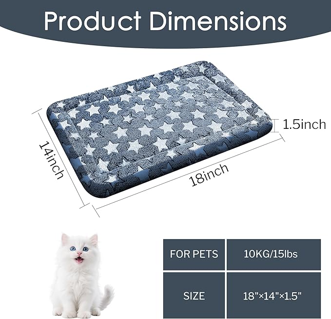 Dog Bed Mat for Crate, Soft Kennel Pad, Durable Comfort Mat for Dogs and Cats, Home and Crate Use (NavyBlue&Star, 18"*14"*1.5")