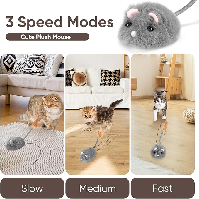 Remote Control Cat Toy Rechargeable Cat Mouse Toy Automatic Interactive Cat Toys for Indoor Cats Toy with 3-Speed Adjustment and 4 Directions
