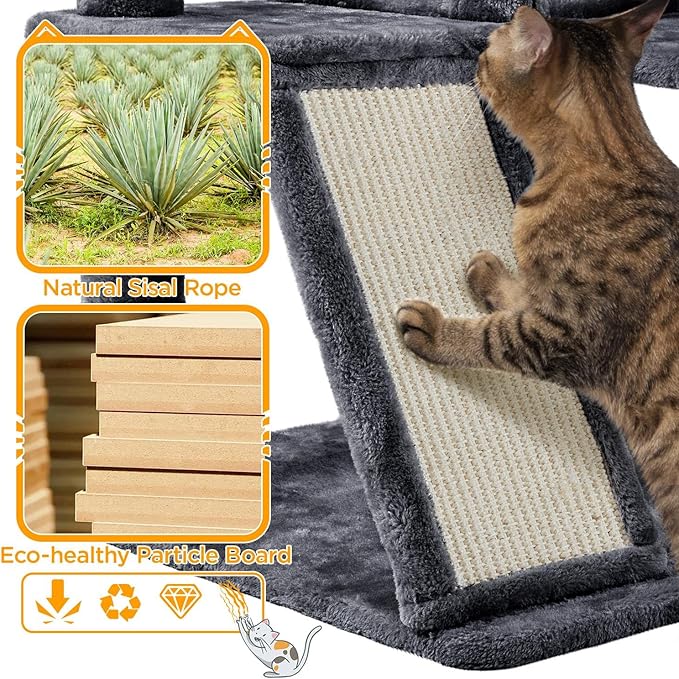 Topeakmart 57 inches Multi-Level Cat Tree Cat Condo with Scratching Posts Kittens Activity Tower Pet Play House Furniture