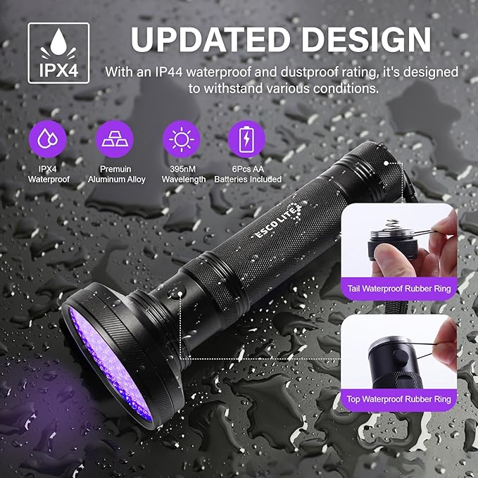 ESCO LITE UV Flashlight Black Light, 100 LED 395 nM Ultraviolet Flashlights UV Blacklight Detector for Dog Urine, Pet Stains and Bed Bug, Matching with Pet Odor Eliminator