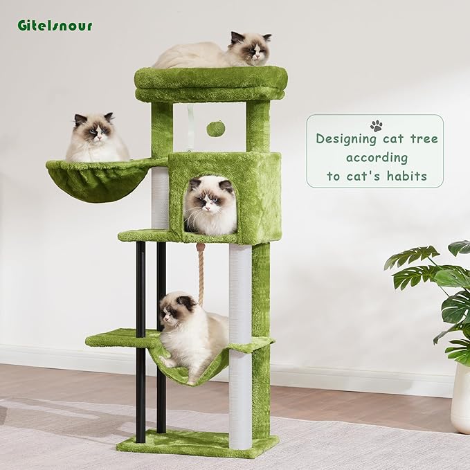 Cat Tree, Cat Tower for Indoor Cats, 43.3 inch Cat Tree Tower with Sturdy Steel Tube, Hammock, Cat Condo for Small Cats and Kittens, Scratching Post, Green GCT004SGR