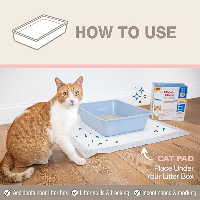 Four Paws Wee-Wee Cat Pee Pads, Disposable Litter Box Mats, Advanced Odor Control, Fast Absorption Box Pee Pads for Litter Tracking, 28" x 30", Fresh Scent, 10 Count