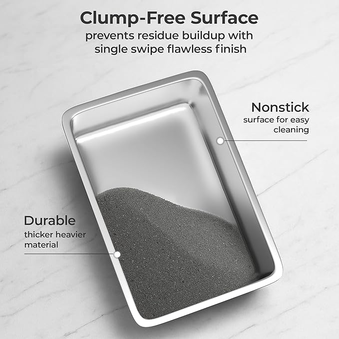 XL Stainless Steel Litter Box with Lid for Big Cats - Prevents Odor & Stains - Leak-Proof, Rust-Free & Non-Stick - Extra Large Cat Litter Box Stainless Steel with Scooper, Brush, Bowl & Mat Included