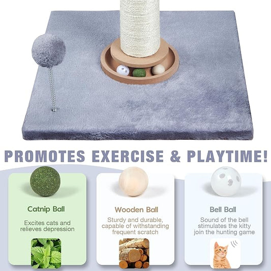 31" Cat Scratching Post Kitten Toys for Indoor Cats, Interactive Cat Scratcher with Catnip Balls, Sisal Scratch Rope for Large Cats, Grey