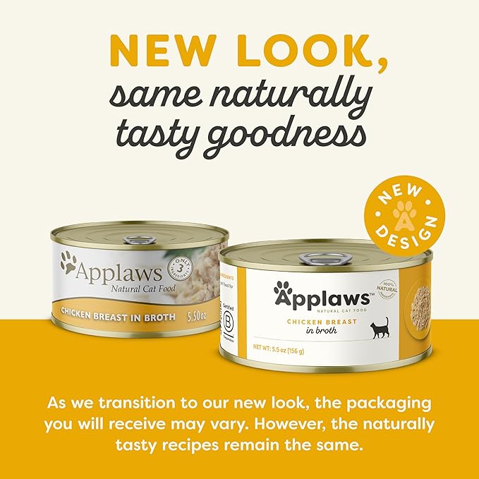 Applaws Wet Cat Food, 24 Count, Limited Ingredient Canned Wet Cat Food, Chicken Breast in Broth, 5.5oz Cans
