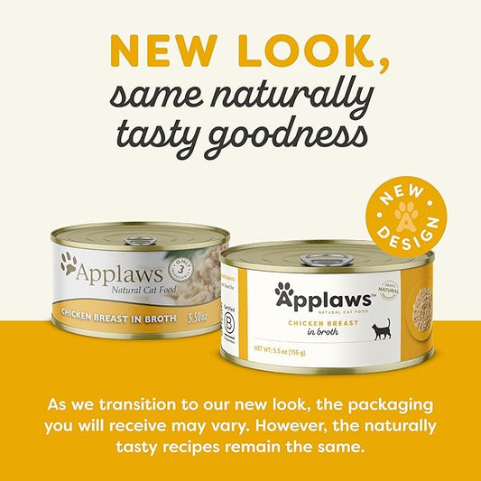 Applaws Wet Cat Food, 24 Count, Limited Ingredient Canned Wet Cat Food, Chicken Breast in Broth, 5.5oz Cans