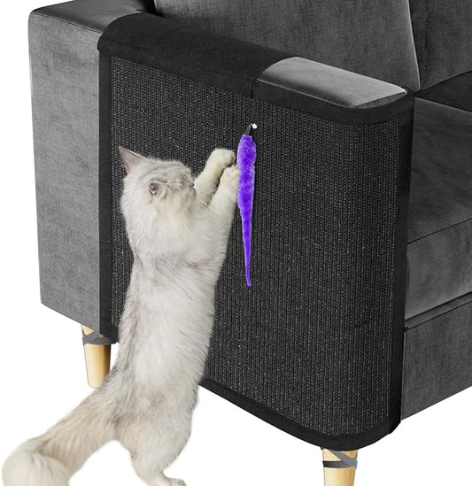 Cat Scratch Couch Protector,Cat Scratch Sofa Armest Cover with Sisal Mat and a Toy for Small Animals Indoor use 23.6’’L*19.7’’W (Black/Right Hand)