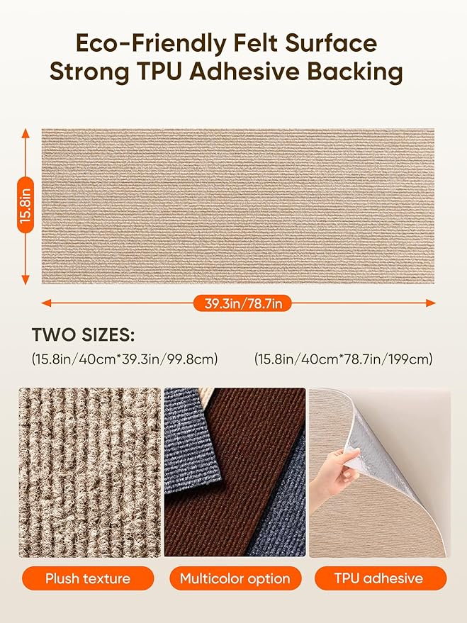 Cat Scratch Mat Furniture Protector, Eco-Friendly DIY Trimmable Self-Adhesive Cat Scratching Pad, Couch Wall Sofa Guard, Reusable Claw Scratching Protector 78.7"x15.8" (Beige)