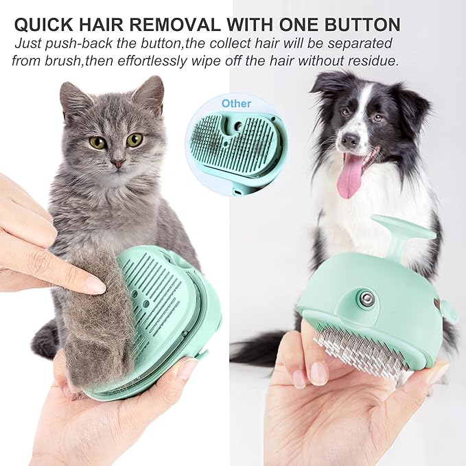 Cat Steam Brush for Shedding,Self Cleaning Cat Brush with Steam,Rechargeable Pet Steam Brush,Mist Brush Comb for Indoor Cats,Cat Hair Brush,Steamy Cat Brush for Short&Long Haired Pets.(Green)
