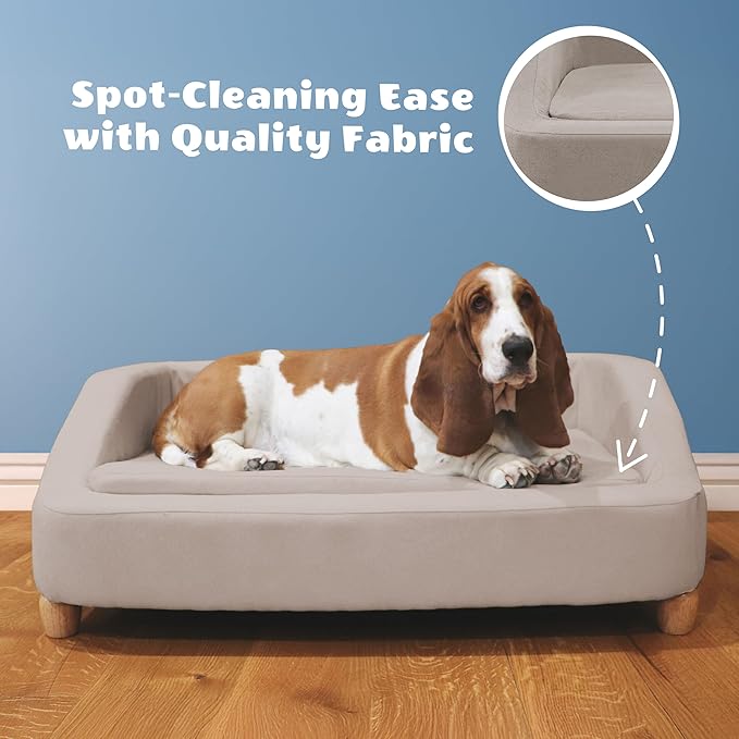 Critter Sitters 36-In. Microfiber Tan Rectangular Dog Sofa for Medium-Sized Dogs, Modern and Stylish Elevated Sofa Bed for Home or Apartment, Comfortable and Easy to Clean