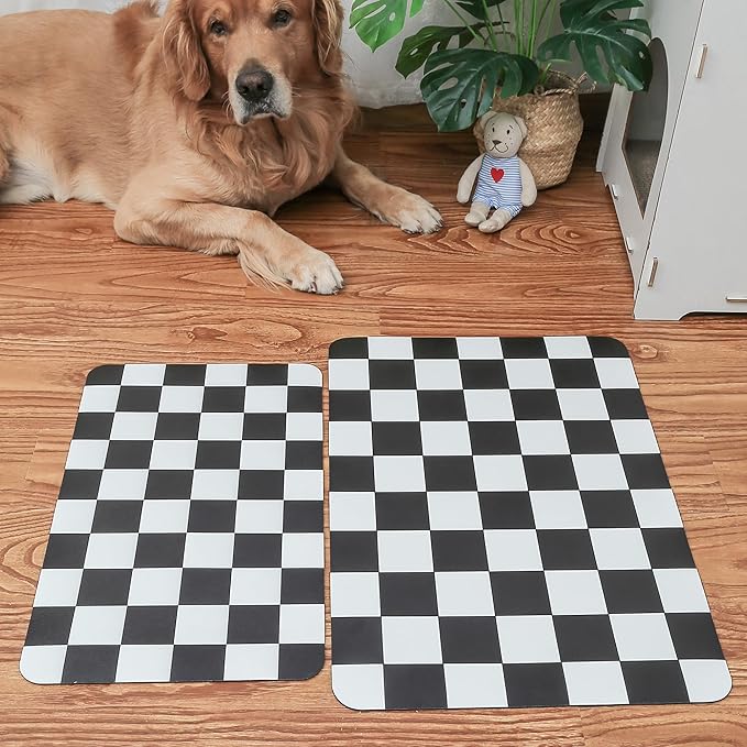 Ralxion Checkered Dog Feeding Mat, Absorbent Mats for Dog Food and Water Bowl, Dispenser, Feeder, Retro Aesthetic Black Checkerboard Pet Placemat for Dogs, Cats, Puppy Accessories, 16" X 24”