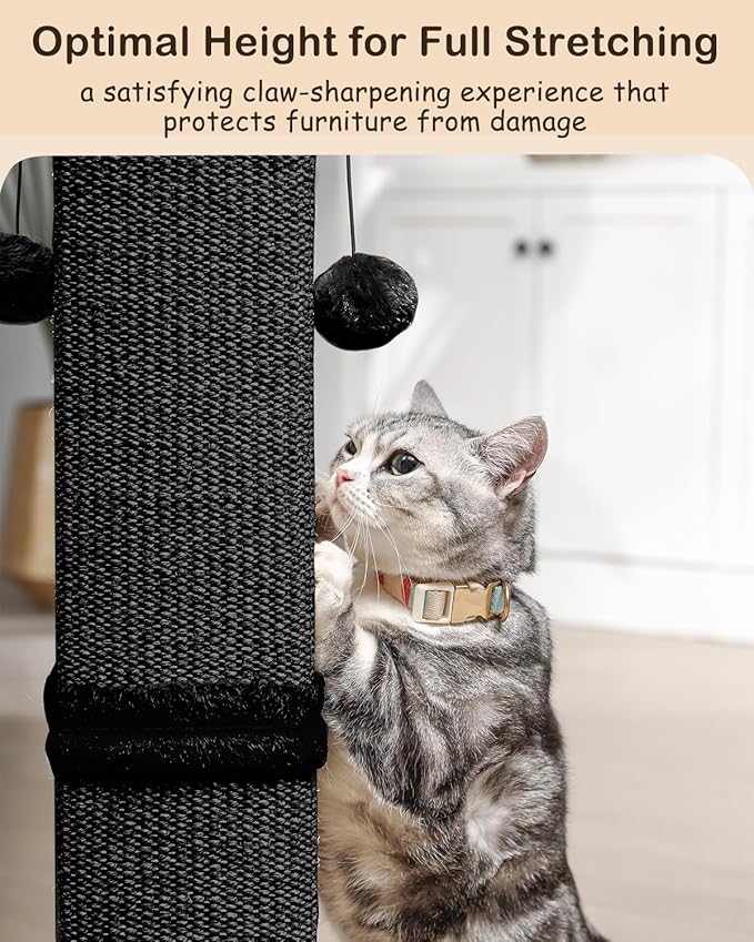 Cat Scratching Post, 33Inch Tall Cat Scratch Post for Indoor Cats Adults and Kitten, Sisal Cat Scratcher with Hanging Balls (Black)