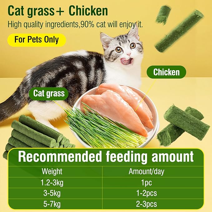 HavenJanny 100g/3.52oz Cat Grass Teething Stick for Cat, Cat Grass Stick Canned for Indoor Cats, Cat Grass Treats Hairball Relief and Teeth Cleaning