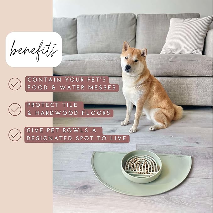 Waterproof Silicone Pet Food Mat - Non-Slip, Spill-Proof Feeding Mats for Floors, Raised Edge Design, Easy-to-Clean Mat for Dog & Cat Bowls, 21" Across x 10.5" Deep, Medium-Natural Sand