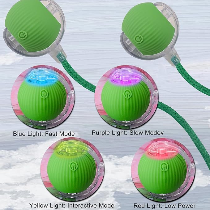 Interactive Cat Dog Toy Ball: Indoor Small Automatic Moving Smart Rolling Fun Pet Game with Led Light and String Tail for Motion Activated, Cute Kitten Puppy Present, Exercise Wheel Supplies (Green)