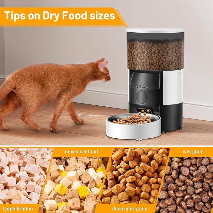 Automatic Cat Feeder, 2.4Ghz WiFi Timed Dog Food Dispenser with APP Control, 3L Auto Dry Food Feeders for Pets, Programmable Portion Control, 10 Meals/Day, 10s Voice Recorder (WiFi)