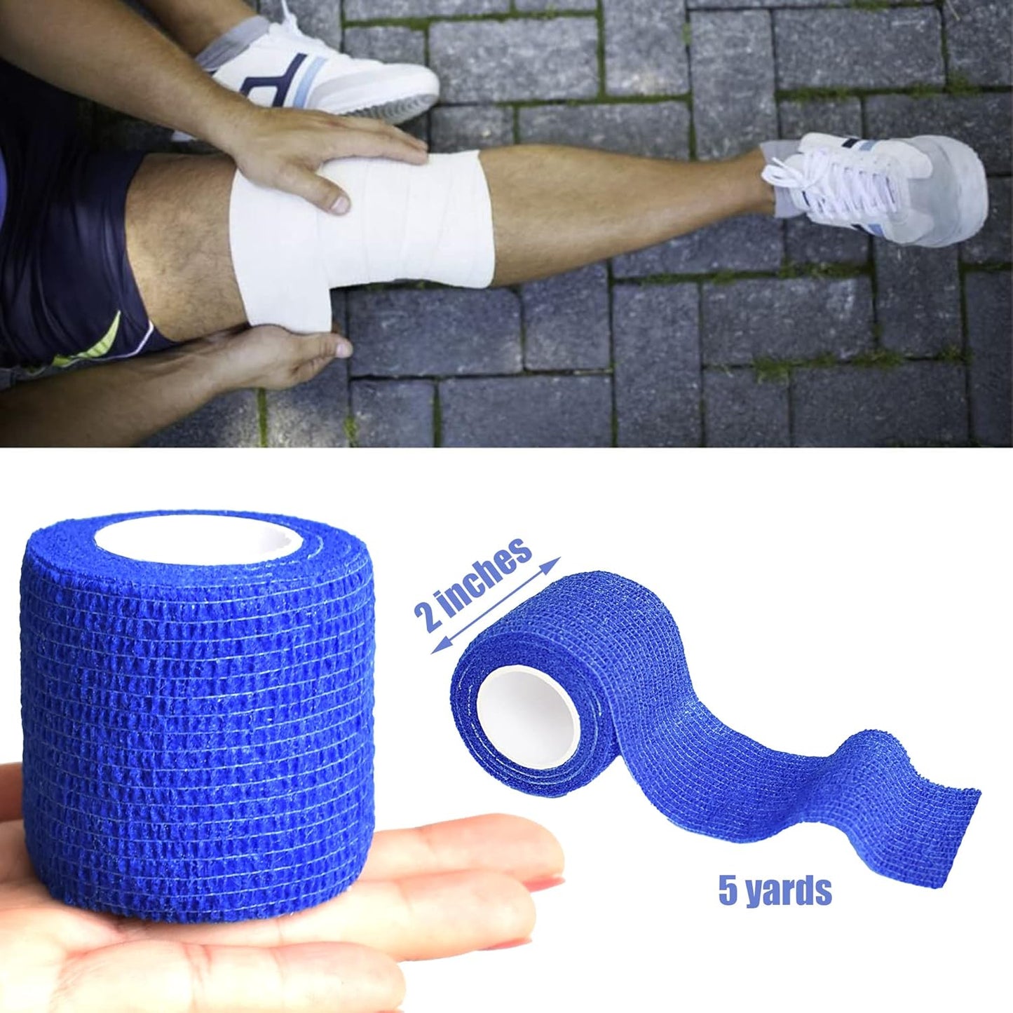 9 Pack 2" x 5 Yards Self Adhesive Bandage Wrap Self Stick Wrap for Ankle, Wrist, Finger, Sports, Breathable Cohesive Vet Tape for Pets (D Dark Blue)