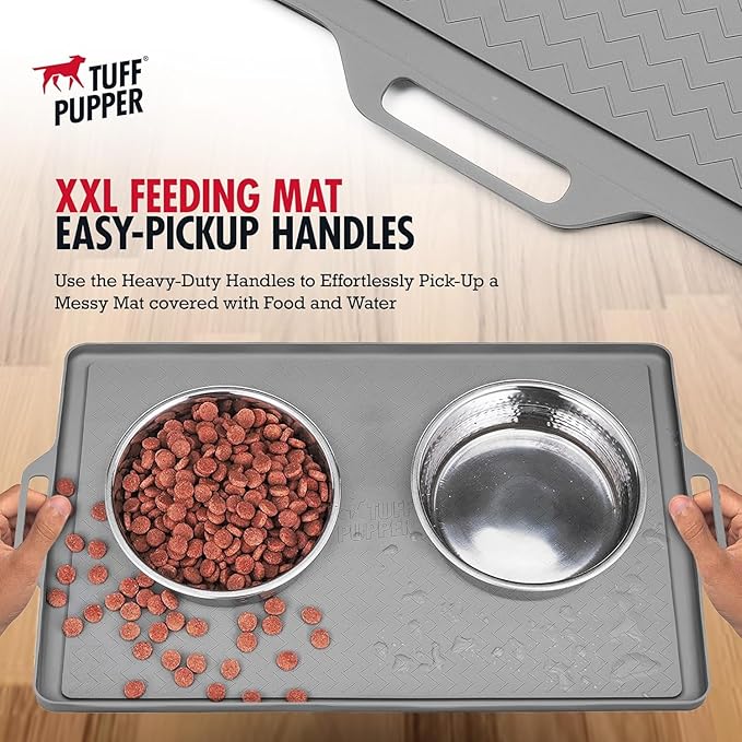 Tuff Pupper 18x12 Small Dog Feeding Mat for Food and Water | Dog Feeding Mats for Floors | Waterproof Puppy Water Bowl Mat | Dogs Placemats Pet Food Tray | Silicone Eating Mats for Cats and Cat Bowls
