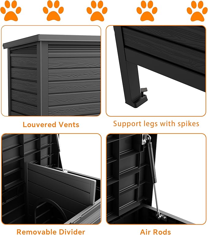 DRATO Outdoor Cat House,Weatherproof Feral Cat Shelter with Raised Floor,Warm,PP Material,Outdoor Feral Cat House for Cats and Small Animals,with Door,Easy to Assemble (Black, Large)