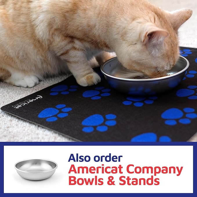 Americat Cat Feeding Mat Machine Washable, Waterproof, No-Slip Cat Placemat Protect Floors from Messy Eaters & Drinkers 16 x 12 Inches (Paw Prints)