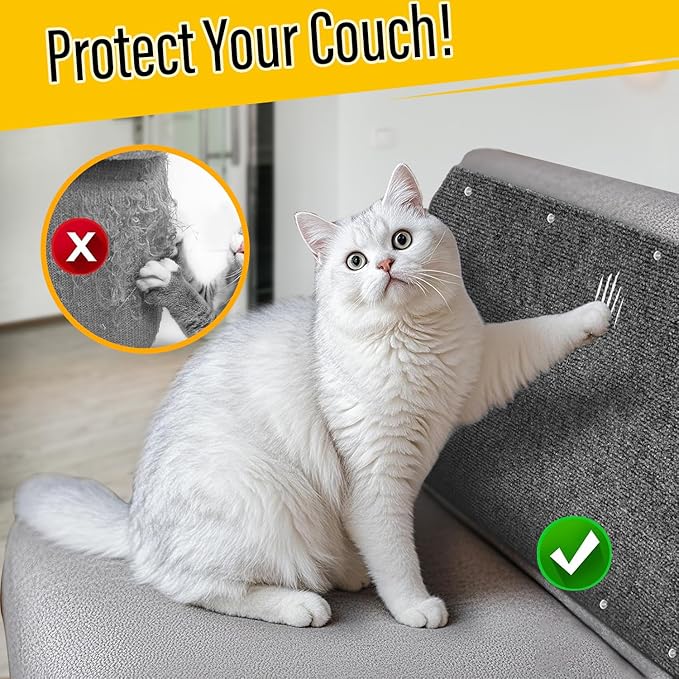 Cat Scratch Couch Furniture Protector, Adhesive Cat Scratch Pad Deterrent for Furniture, DIY Climbing Scratcher for Indoor Cats (Light Grey, 78.7x15.8 in)