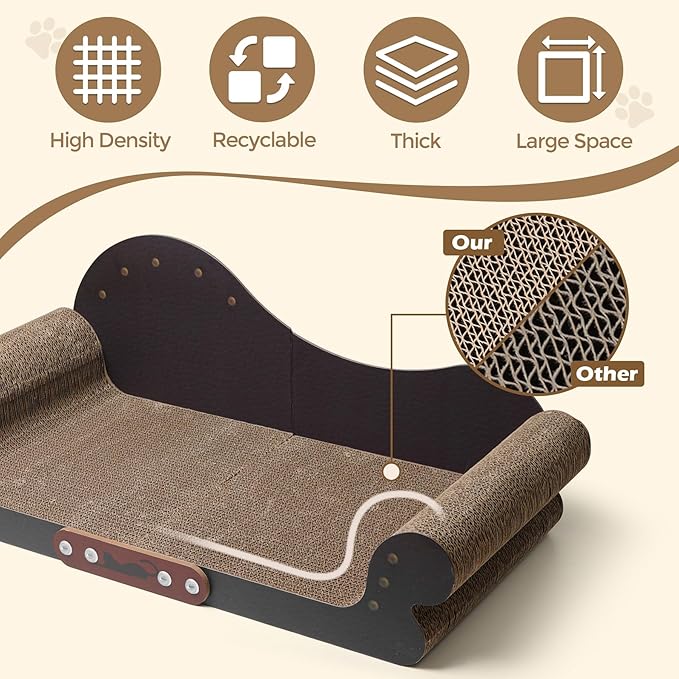 ComSaf Large Cat Scratcher Bed - 26" Cat Scratching Board Cat Couch Scratcher Cardboard, Durable Scratch Lounge Bed, Long Lasting Scartching Pads for Indoor Cats, Furniture Protector