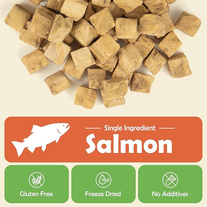 MON2SUN Freeze Dried Salmon Cat and Dog Treats, Single Ingredient Natural and Healthy Dog Snacks, High Protein Training Treats & Food Topper, 6oz