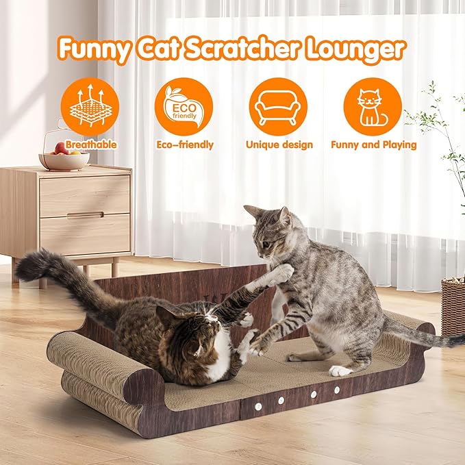 Extra Large Cat Scratcher Bed, 32 Inch Cat Scratching Board Cat Couch, Durable Cardboard Cat Scratcher Lounger, Modern Stylish Cats Bed for Indoor Cats, Furniture Protector