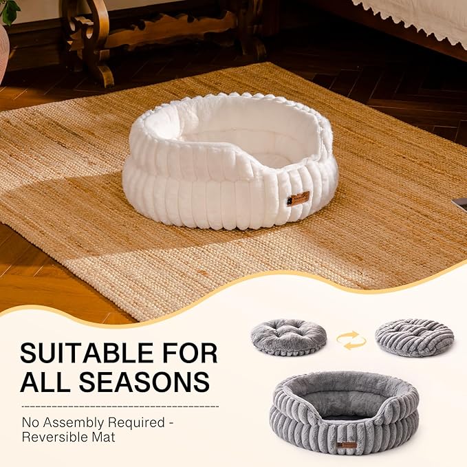 MEWOOFUN Dog Bed for Medium Dogs, Washable Large Cat Beds for Indoor Cats, Donut Pet Bed for Dogs and Cats with Anti-Slip Bottom (Beige, 27"x27"x10")