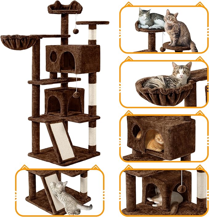 Topeakmart 57in Height Cat Tree Condo Multi-Level Kitten Tower Cat House Furniture