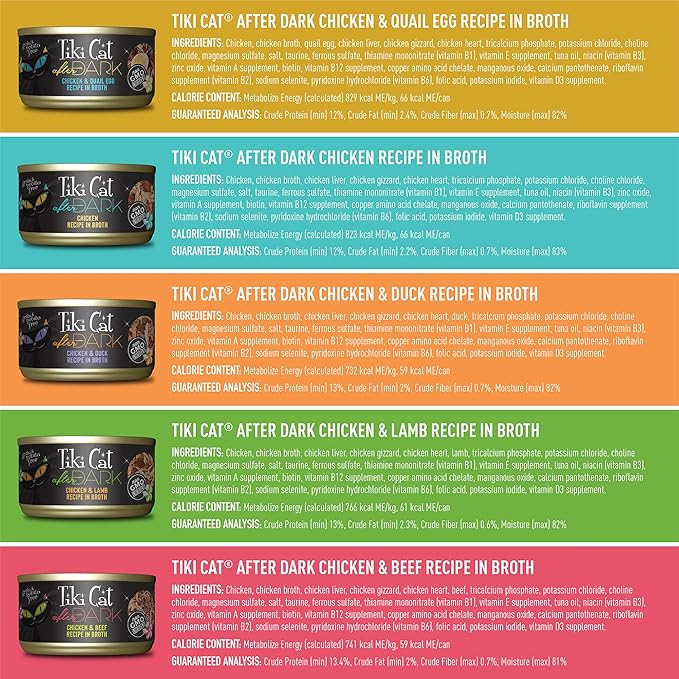 Tiki Cat After Dark, Variety Pack, High-Protein and 100% Non-GMO Ingredients, Wet Cat Food for Adult Cats, 2.8 oz. Cans (Pack of 12)