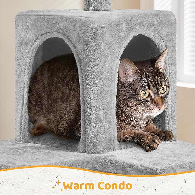 Yaheetech Cat Tree Tower Kitten Condo Scratching Post with Hammock Basket 54in