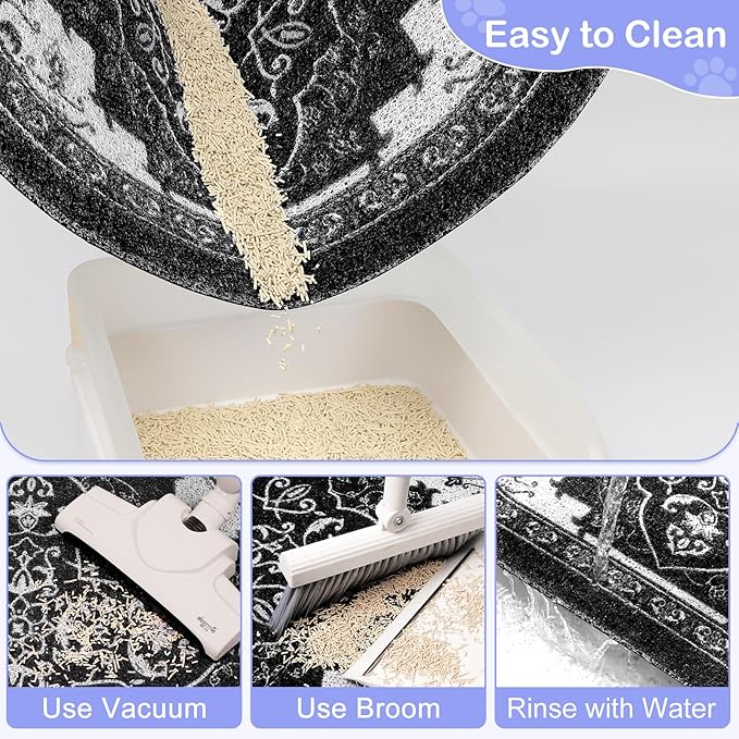 Bienbee Cat Litter Mat, 24" x 15" Litter Box Mat Rug with Non-Slip Bottom,Easy to Clean Cat Supplies Accessories Essentials for Indoor Kitty Kitten Floor, Black M