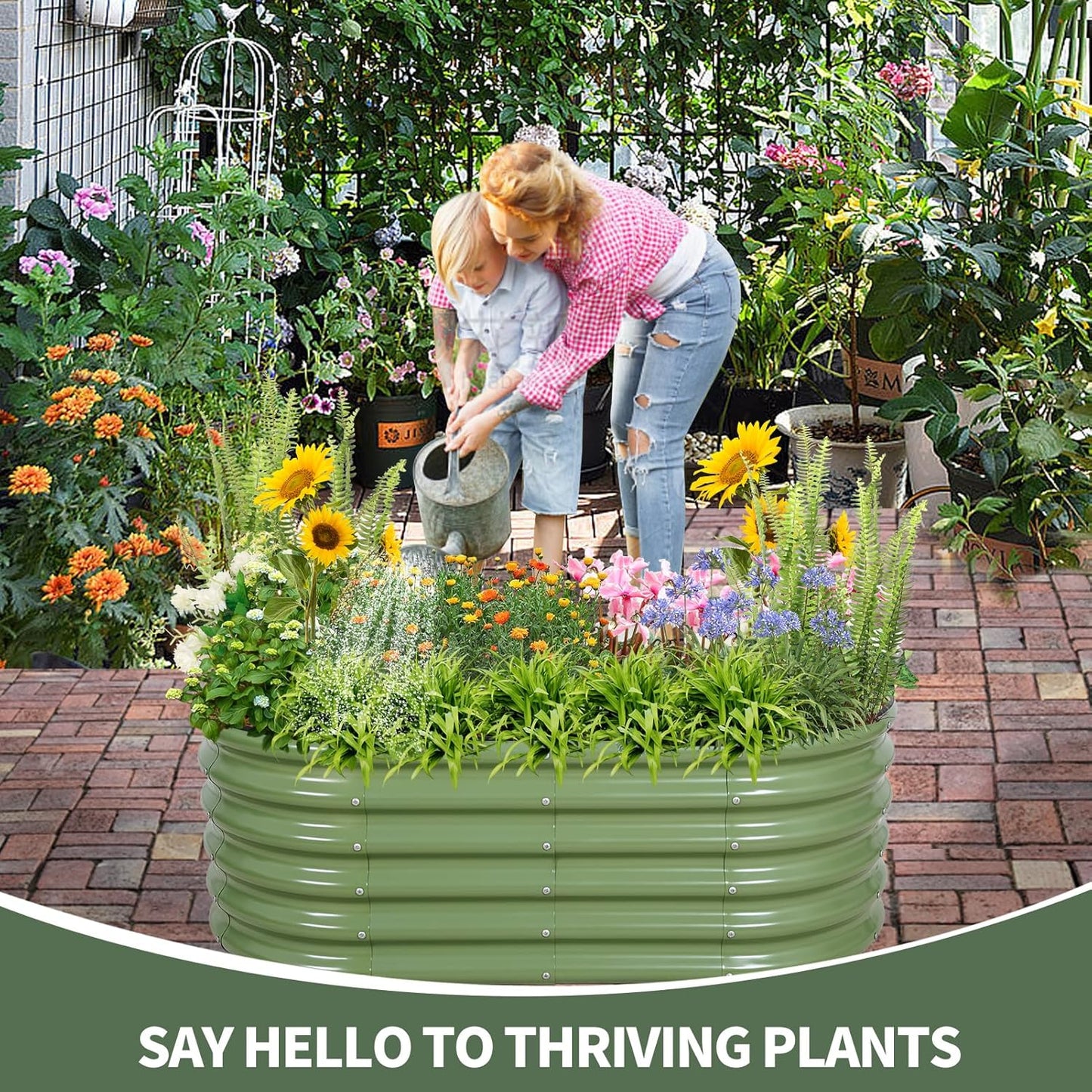 1MORE Galvanized Raised Garden Bed- Planter Garden Boxes Outdoor, Raised Beds for Gardening, 4x2x1.4ft Metal Garden Bed Kit for Vegetables Flower, Planter Raised Bed with Protective Tape & Tools.Green