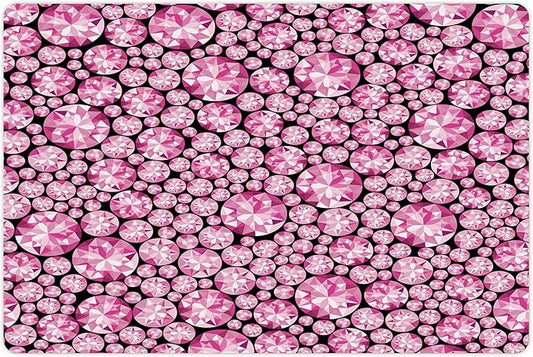 Lunarable Feminine Pet Mat for Food and Water, Big Vivid Diamond on The Dark Background Engagement and Wedding Themed Print, Non-Slip Rubber Mat for Dogs and Cats, 18" X 12", Pink