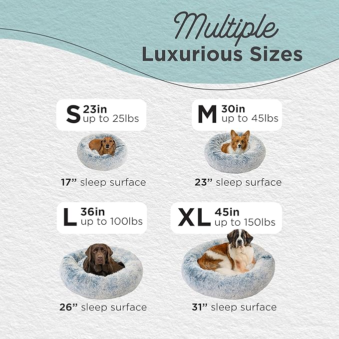 Best Friends by Sheri Original Calming Donut Dog and Cat Bed, Shag Faux Fur, Denim Blue, XL (45in x 45in) - Anxiety Relief for Pets Up to 150 lbs