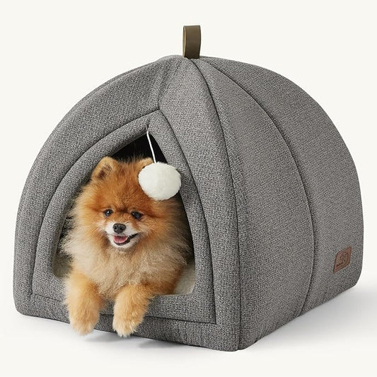 Bedsure Cat Beds for Indoor - 2 in 1 Cat Cave House Tent for Kittens and Small Pets with Removable Washable Cushioned Pillow, Foldable Kitten Hideaway with Non-Slip Bottom, Grey, 17.3 inches