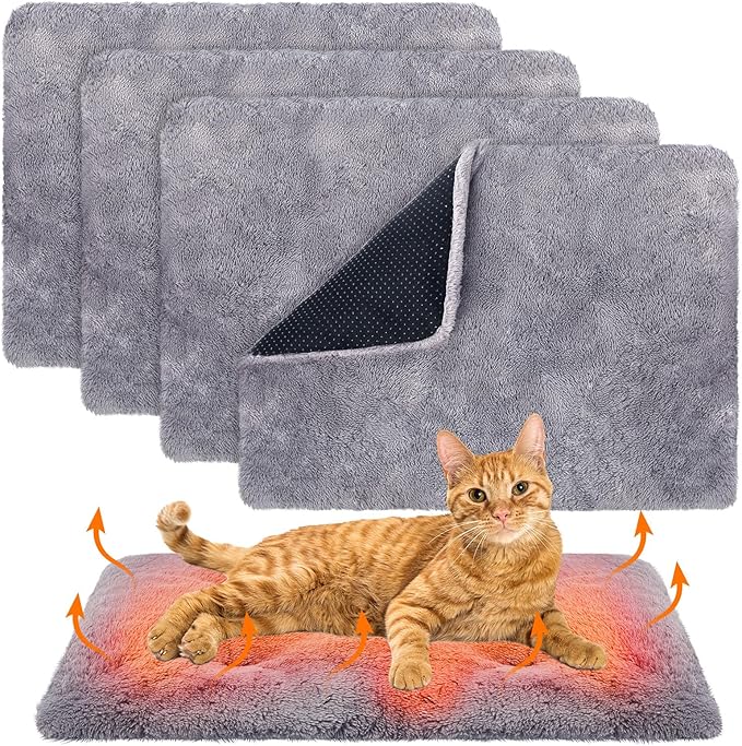4 Pack Self Warming Cat Bed Pad Self Heating Extra Thermal Cat and Dog Bed Mat 14 x 19.5 Inches Reflects Body Washable Pet Heating Pad Blanket for Cage Indoor Outdoor