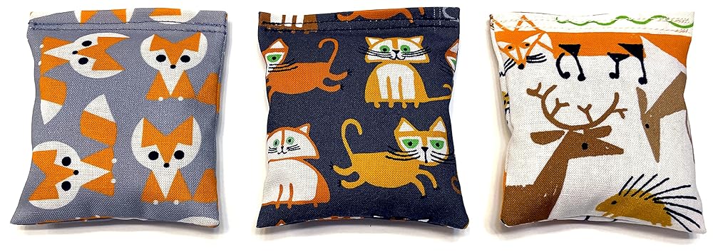 Organic Catnip Toys, Made with GOTS Certified Organic Fabric, Organic Catnip, Organic Thread, One package of 3 toys, Handmade in the USA