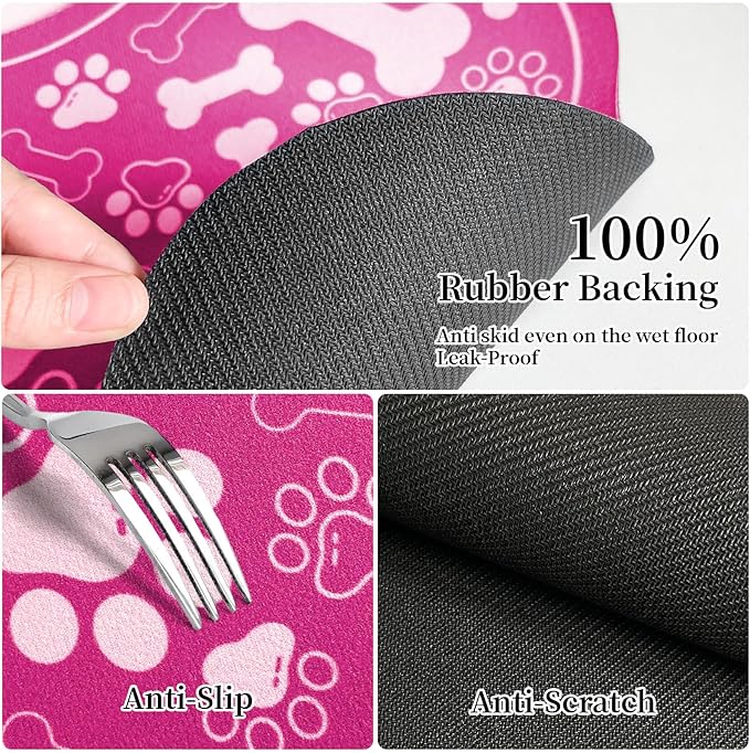 Dog & Cat Food Mat Bone Shaped Pet Feeding Mat Quick Absorb Water Bowl Placemat with Rubber Backing Indoor Floor Stain Resistant Pet Accessory Supplies (Pink, 17x29 Inches)